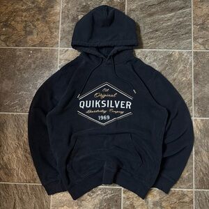 Vintage Quiksilver Skater Surf Hoodie Sz Medium Blue Y2k Faded Baggy